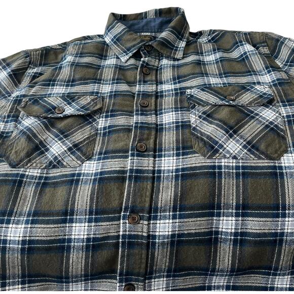 JACHS LONG SLEEVE BUTTON HERITAGE FLANNEL SHIRT, MENS, XL-BLUE OLIVE GREEN PLAID - Picture 6 of 12